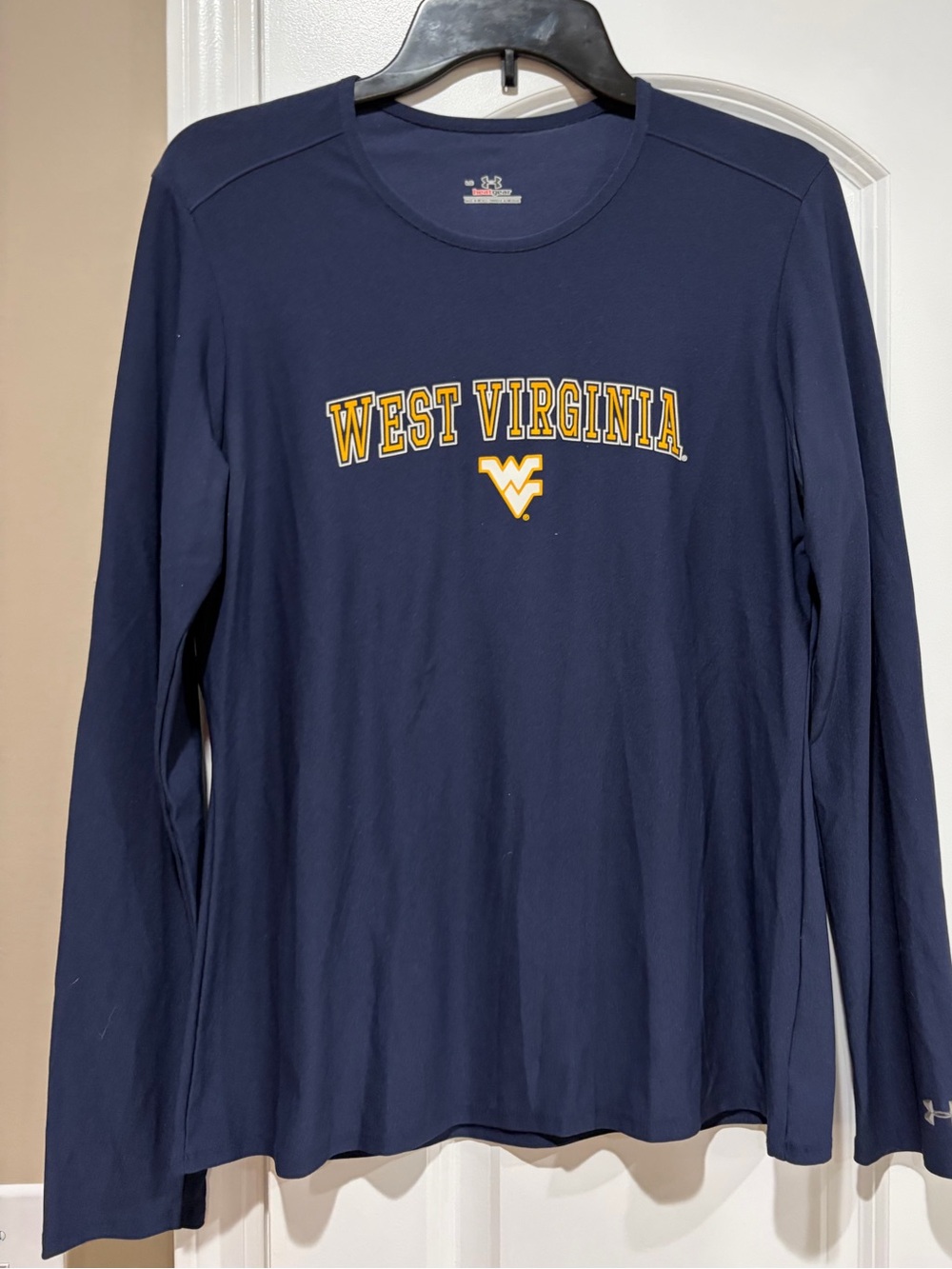 Under Armour Navy Long Sleeve West Virginia Tee with Gold Logo